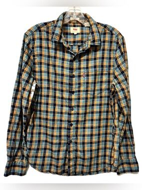 Levi’s Plaid Button Down Shirt Slim Fit Blue Orange Cotton Casual Small S
